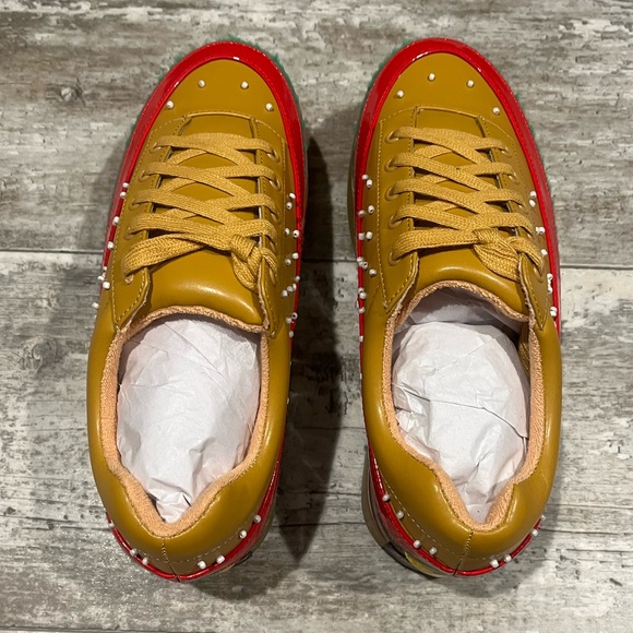 Current Mood Extra Cheese Plz Burger Sneakers Platform Vegan Leather Beaded - Picture 3 of 9